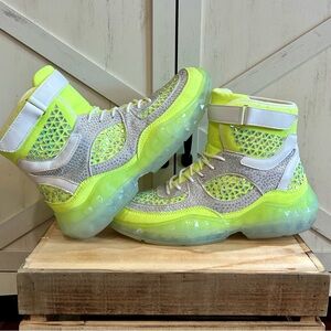 Cape Robbin Vada Rhinestone Embellished High-top Sneakers in neon lime green 11